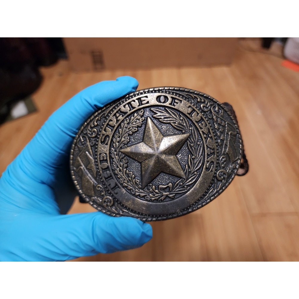 VTG Tony Lama State of Texas Brass Buckle & Justin Leather Belt 40 USA 242BK